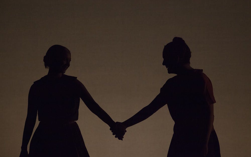 Contemporary dance students practice during rehersal for "Roots to Wings" winter dance concert. The dance took inspiration from the choreography of the Gallim Dance group, which led workshops with IU students in the fall.