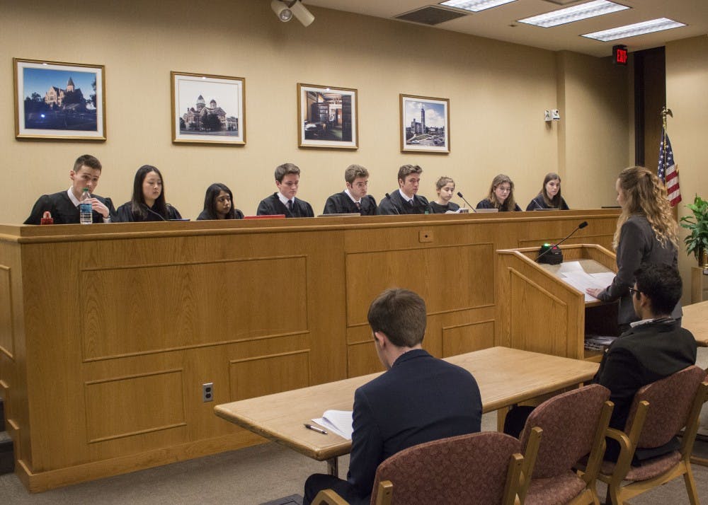 <p>Emma Coates, the presidential candidate for Reform IUSA, testifies in front of the IUSA Supreme Court on Monday in the Maurer School of Law.&nbsp;</p>