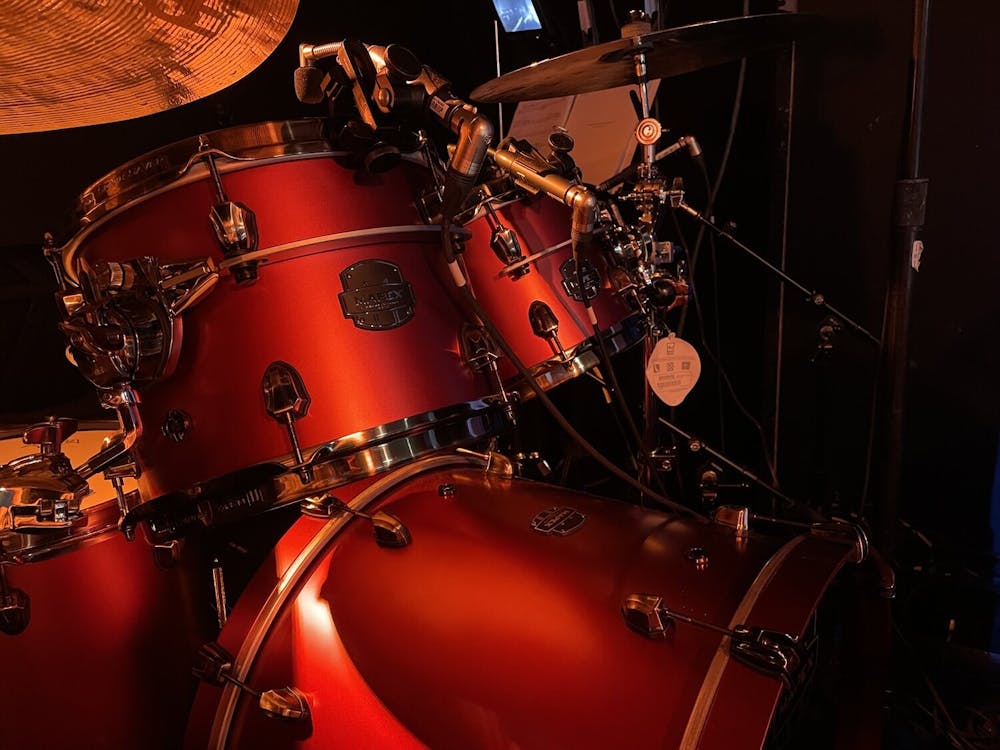  A drum set is pictured. Lucy Ritter is the drummer in the band for &quot;An Officer and a Gentleman&quot; which will be performed at 7:30 p.m. on Tuesday at the IU Auditorium. 