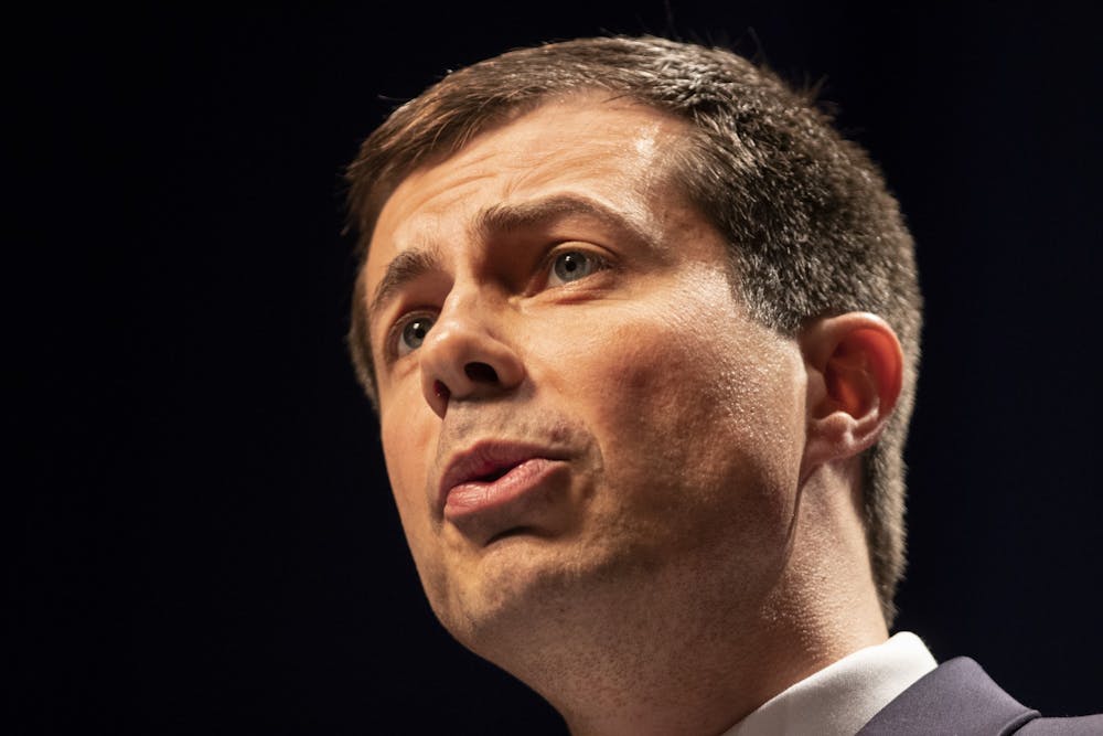 South Bend Mayor Pete Buttigieg speaks June 11 at the IU Auditorium. Buttigieg has introduced an opt-in program instead of Medicare-for-all plan during his run for presidency.