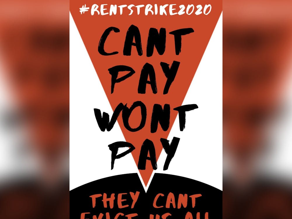 A sign for a rent strike in Bloomington.
