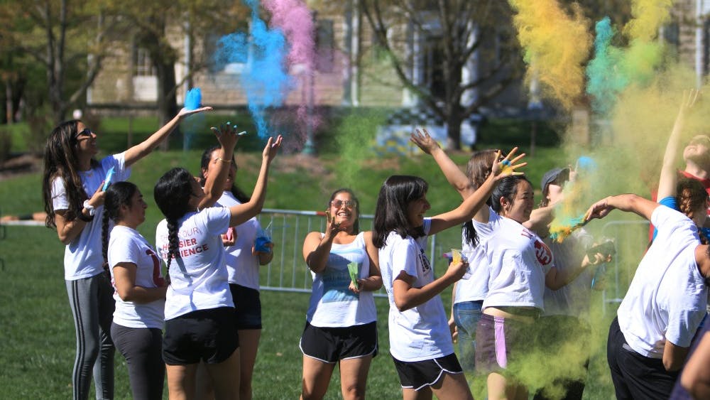 Students and community members joined together to celebrate Holi on April 21 in Dunn Meadow. The event was organized by the Indian Student Association at IU.