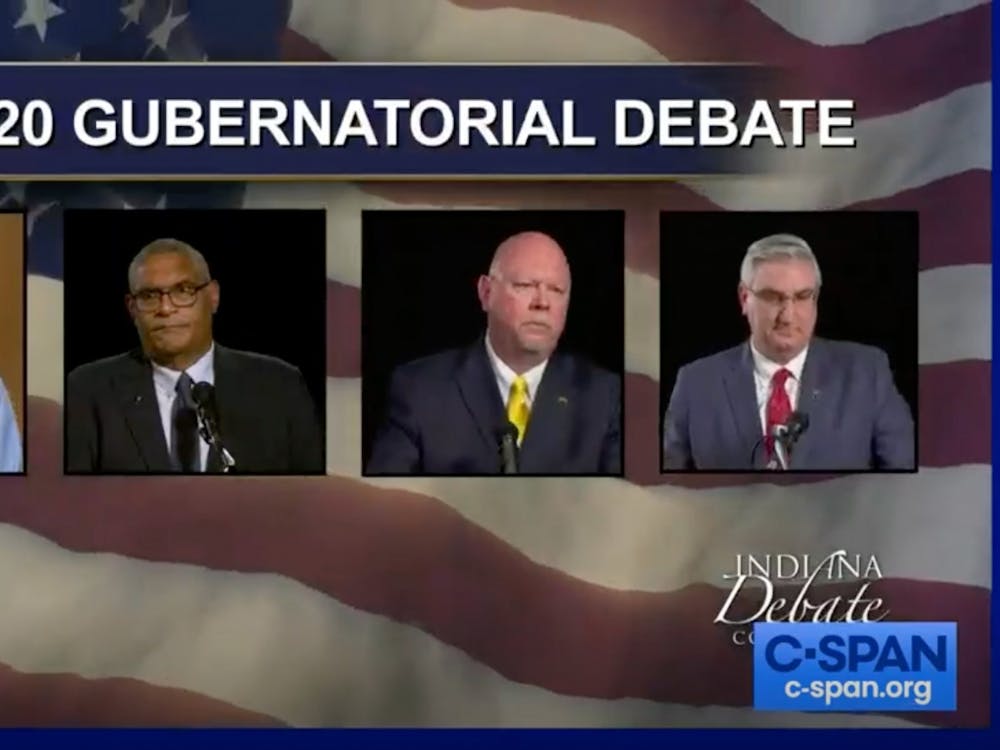 A screenshot from the Indiana gubernatorial debate Tuesday online.