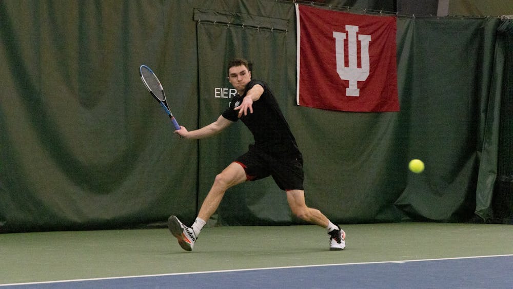 Indiana University junior Jagger Saylor wins his singles match against Southern Indiana on Feb. 12, 2023, at the IU Tennis Center. The Hoosiers host Illinois State on Friday.