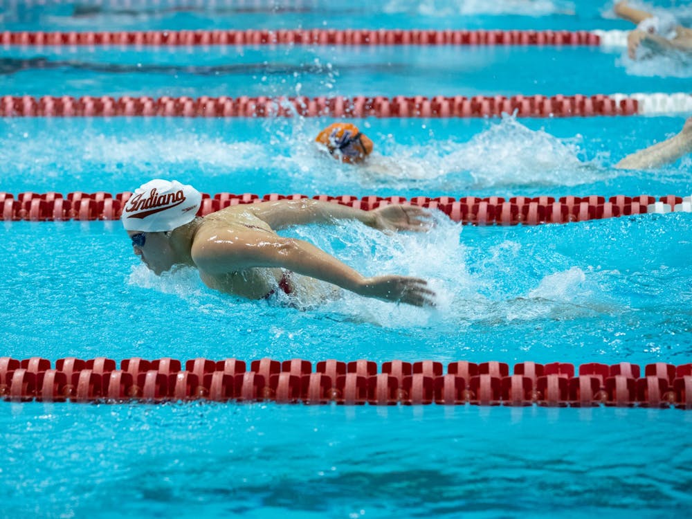 Then-freshman Anna Peplowski swims in the women&#x27;s 200-yard fly race on Jan. 28, 2022, at the Counsilman-Billingsley Aquatic Center. Peplowski will join 11 other Hoosiers in Knoxville, Tennessee for the 2023 NCAA Swimming and Diving Championships.