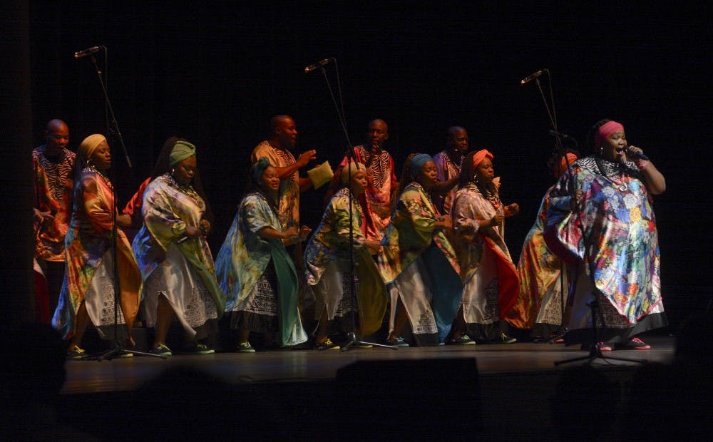 The Soweto Gospel Choir, known as the voice of South Africa, performs at IU Auditorium on Friday evening.