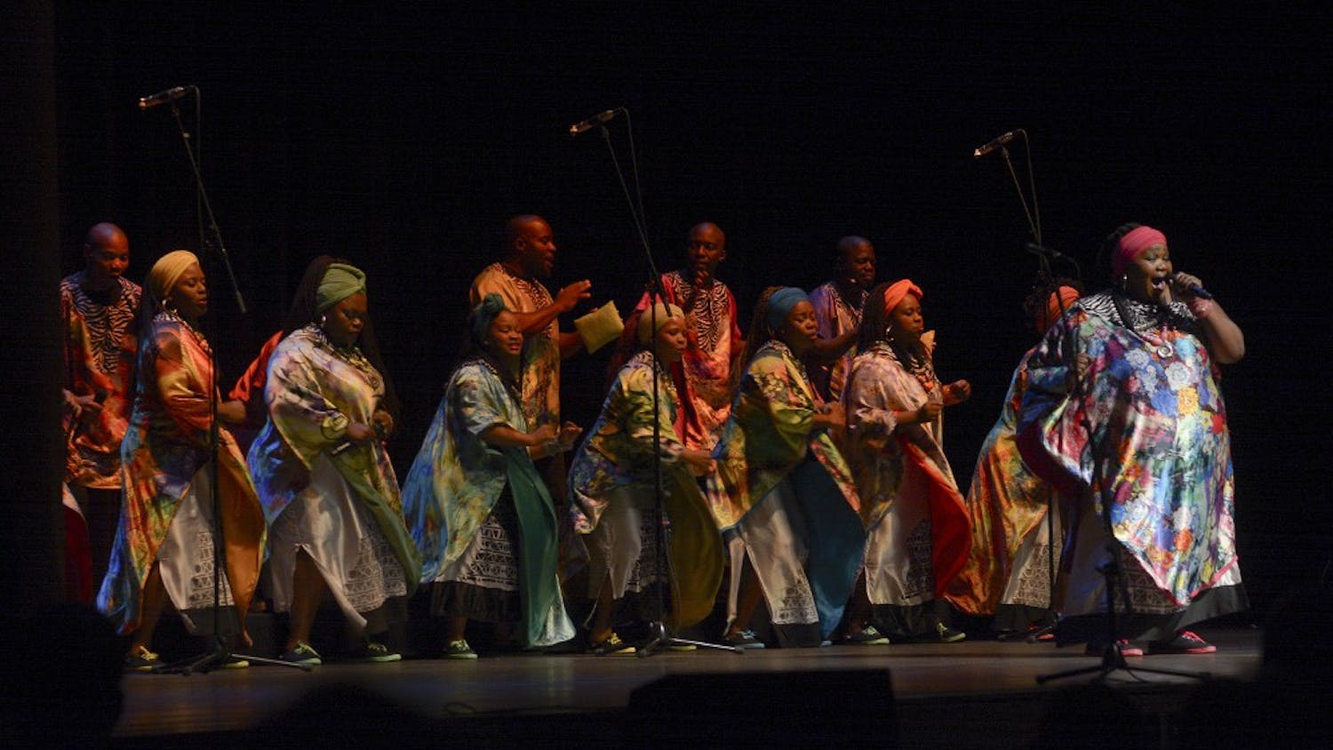 The Soweto Gospel Choir, known as the voice of South Africa, performs at IU Auditorium on Friday evening.