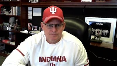 IU head football coach Tom Allen speaks at a virtual press conference Aug. 20on Zoom. Allen said his main focus this semester will be that individuals "sharpen their axe" — a metaphor for their minds and bodies — in preparation for the team’s next opportunity to play.