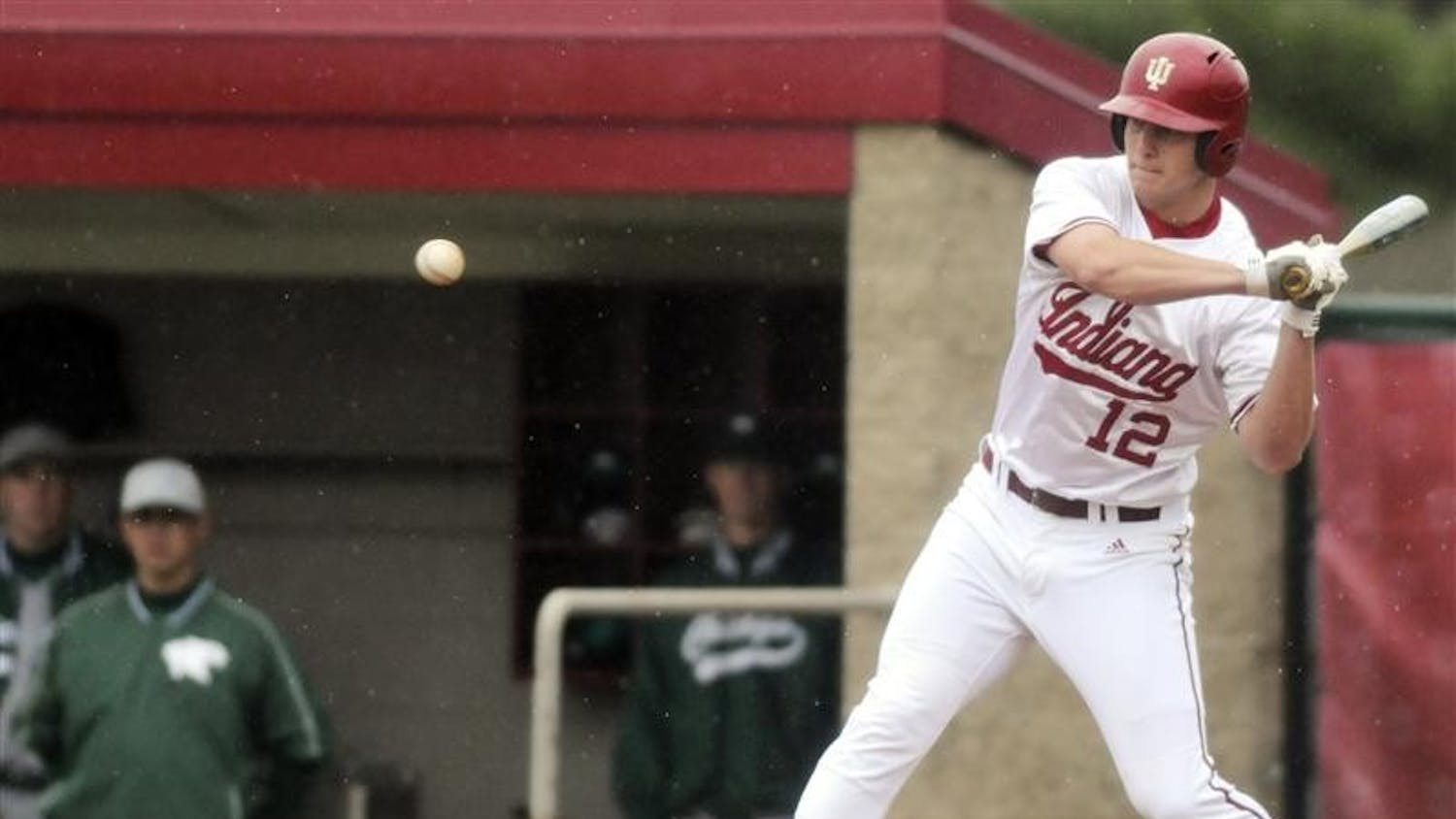 IU designated hitter Alex Dickerson eyes a pitch during a game against Chicago State on Tuesday at Sembower Field.