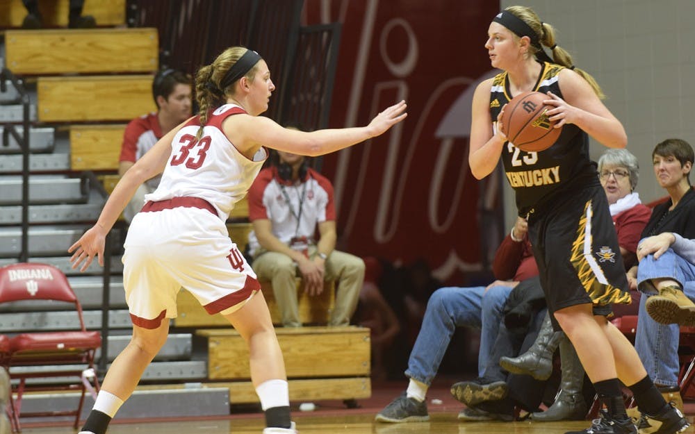 Amanda Cahill defends against Northern Kentucky, Thursday night. IU defeated the North Kentucky 100-49.