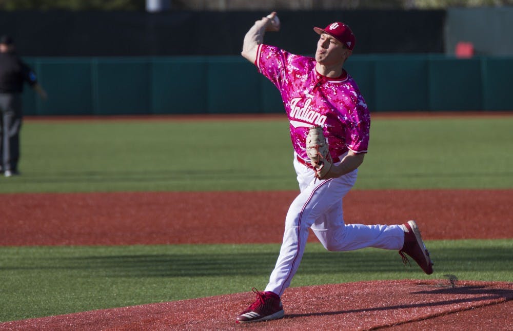 <p>Then-junior pitcher Jonathan Stiever makes a solid beginning of the first game against Illinois during the 2018 season. Stiever was drafted in the fifth round by the Chicago White Sox last season.&nbsp;</p>