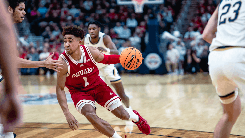 Senior guard Rob Phinisee drives to the basket during the first half of the crossroads classic between Indiana and Notre Dame on Dec. 18, 2021. Indiana will play its final home game of the regular season against Rutgers at 7 p.m. Wednesday.
