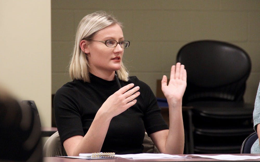 Brittany LaFlower talks about her son’s behavior at home during a parent support group Thursday called Tips for Addressing the Behavior Problems of Your Child on the Autism Spectrum.