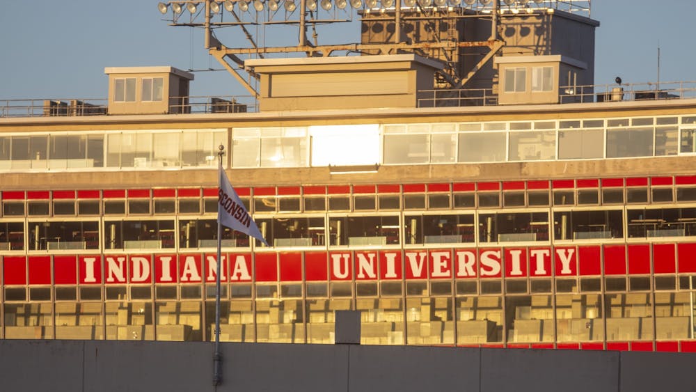 The press box at Memorial Stadium is seen at sunrise Nov. 8, 2020. IU revealed its 10-year renovation plan focusing on residence halls, STEM building, and public health buildings. 