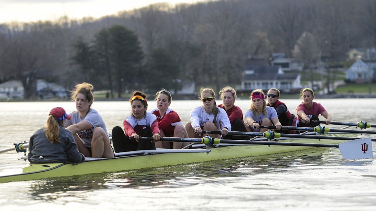 Members of the IU rowing team practice at Lake Lemon March 23, 2016. They will be competing this Saturday in Bloomington at Lake Lemon. 