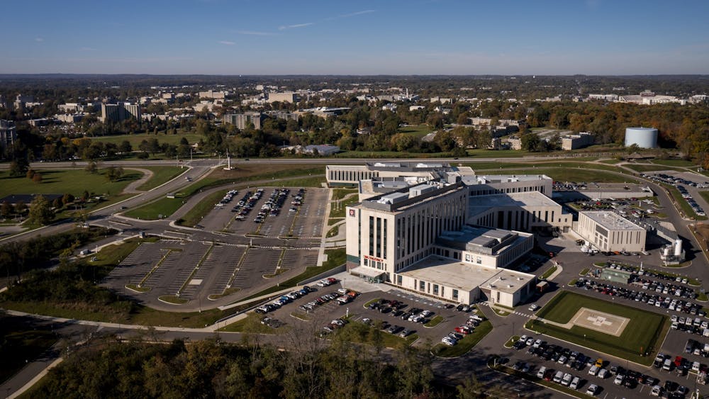 The Indiana University Regional Academic Health Center is pictured from the air at IU Bloomington on Oct. 27, 2021. IU’s clinical psychology program plans to involve its students within several departments of the IU Regional Academic Health Center which opened to patients in Bloomington this December.
