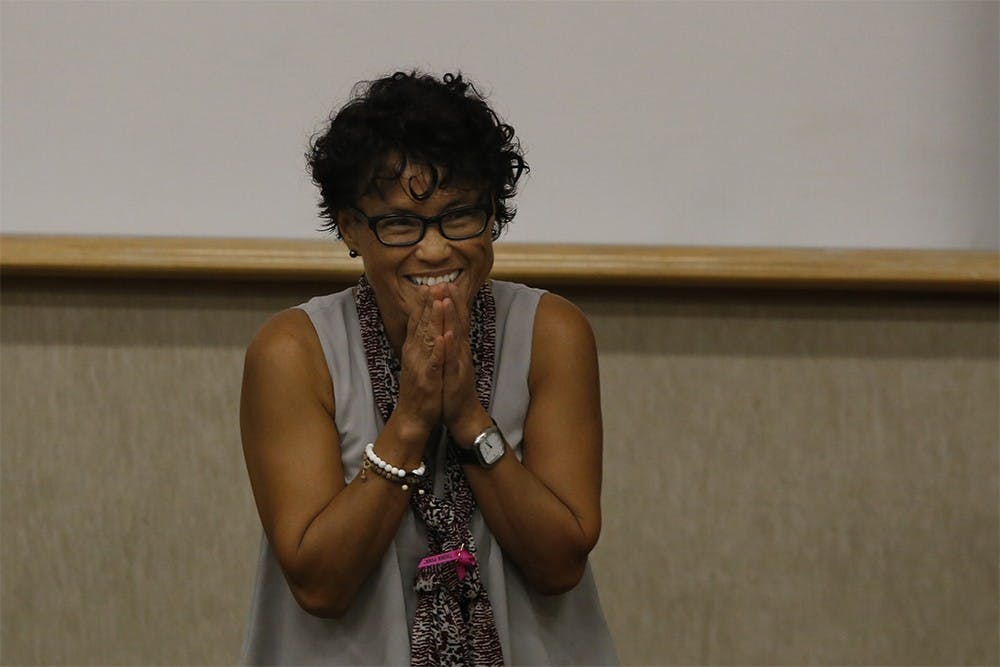 Graciela A. Unguez speaks about extreme muscle plasticity in electric fish Monday at Myers Hall for the Sixteenth James P. Holland Memorial Lecture. Unguez is a Professor of Biology at New Mexico State University. 