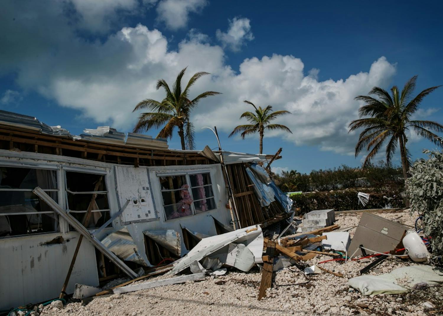 Trailer homes at the Sea Breeze trailer park are destroyed in the wake of Hurricane Irma, in Islamorada, Fla., on Tuesday, Sept. 12, 2017.&nbsp;