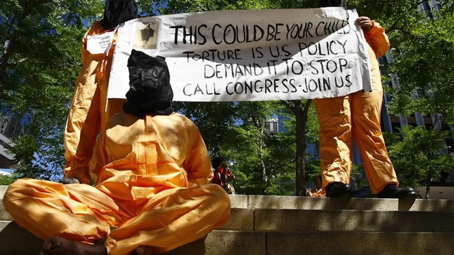 Members of the Women Against Military Madness protest against torture on Wednesday at the Republican National Convention.