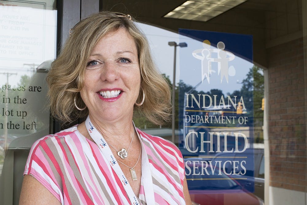 Susan Wannamaker waits outside the Monroe County Department of Child Services for a case meeting. She's currently working on her third case. 