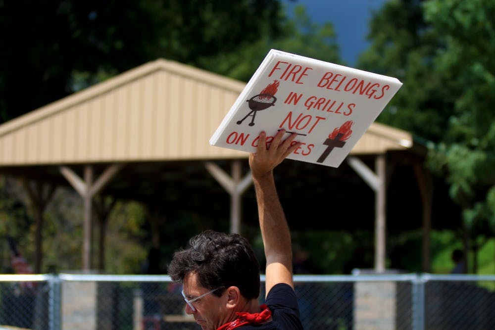 Dozens join in opposition to KKK 'kookout'