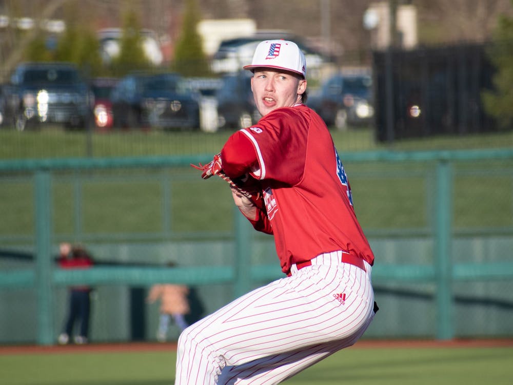 Freshman right-handed pitcher Ayden Decker-Petty throws a pitch March 28, 2023, at Bart Kaufman Field in Bloomington, Indiana against Kent State. The Hoosiers beat the Golden Flashes 4-3.