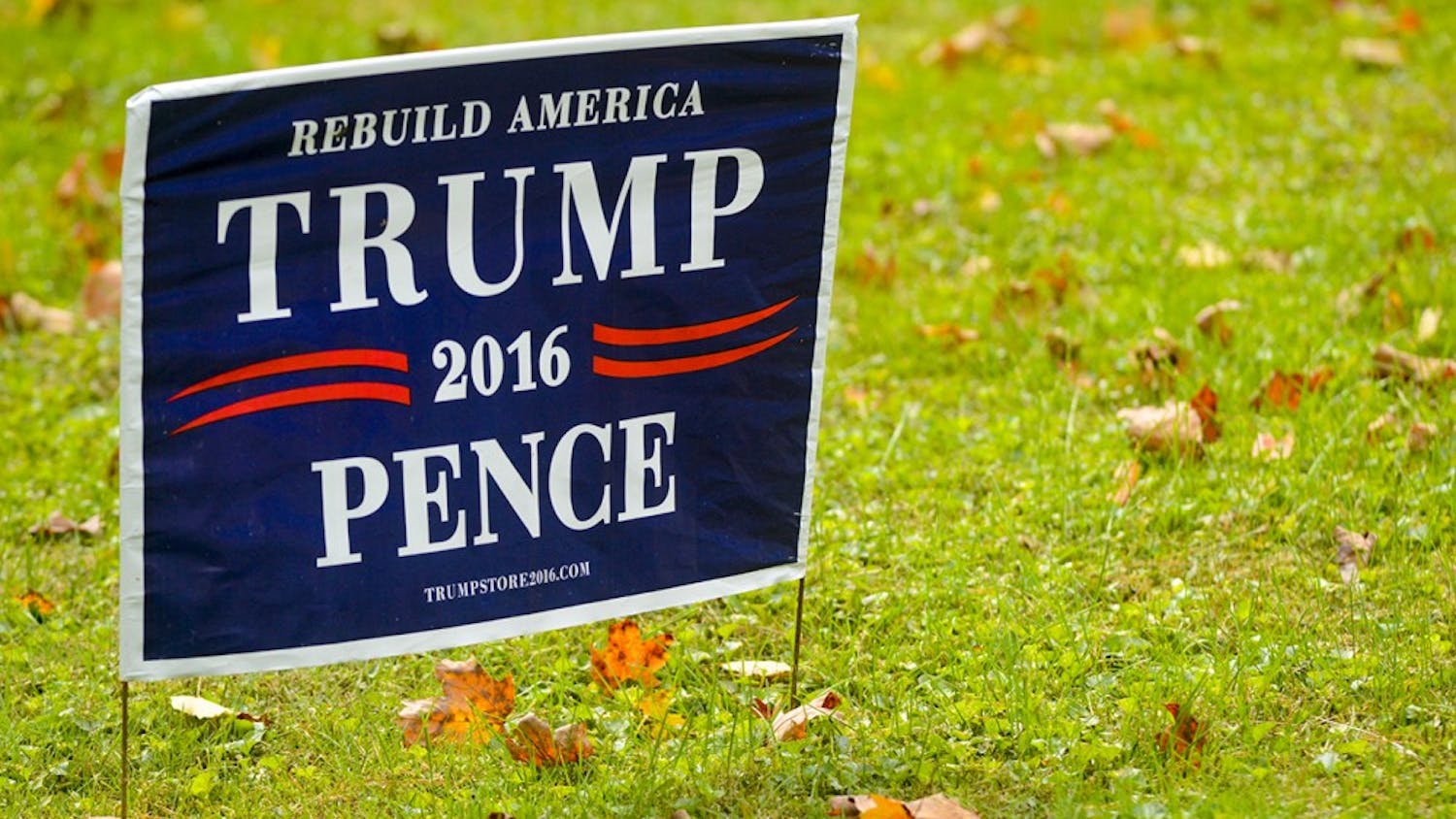 A campaign sign in the yard of a Donald Trump supporter.