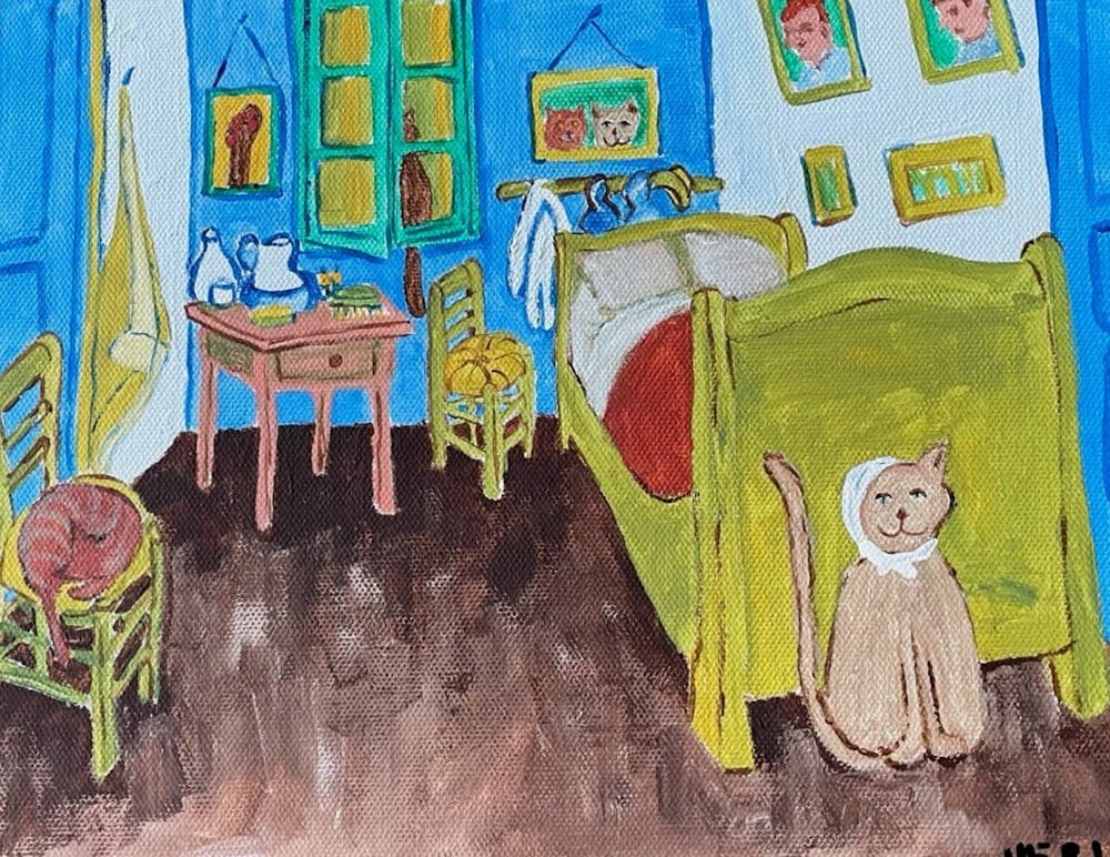 <p>One of the paintings that will be on display at the Bloomington Watercolor Society exhibit &quot;We Paint...Van Gogh&#x27;s World&quot; is pictured. The painting is called &quot;Vincent&#x27;s 3 Stay-at-Home Friends&quot; and is by Bloomington Watercolor Society member Meri Reinhold. </p>