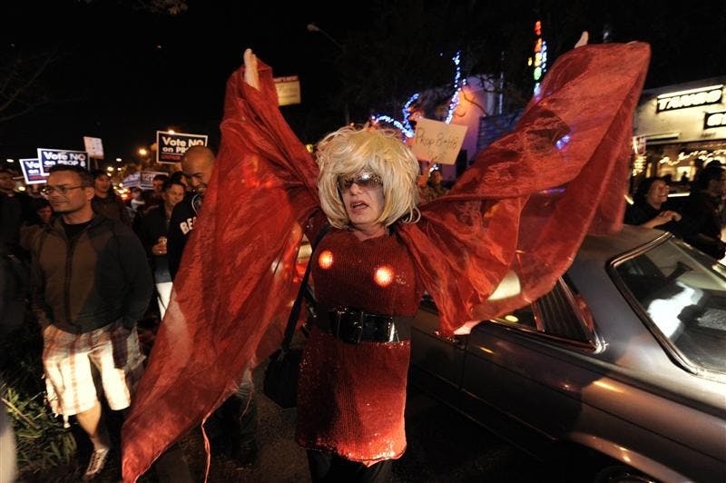 Protesters march during a "No on Prop 8'' rally Wednesday on Santa Monica Boulevard  in West Hollywood. In a heartbreaking defeat for the gay-rights movement, California voters put a stop to gay marriage, creating uncertainty about the legal status of 18,000 same-sex couples who tied the knot during a four-month window of opportunity opened by the state's highest court.