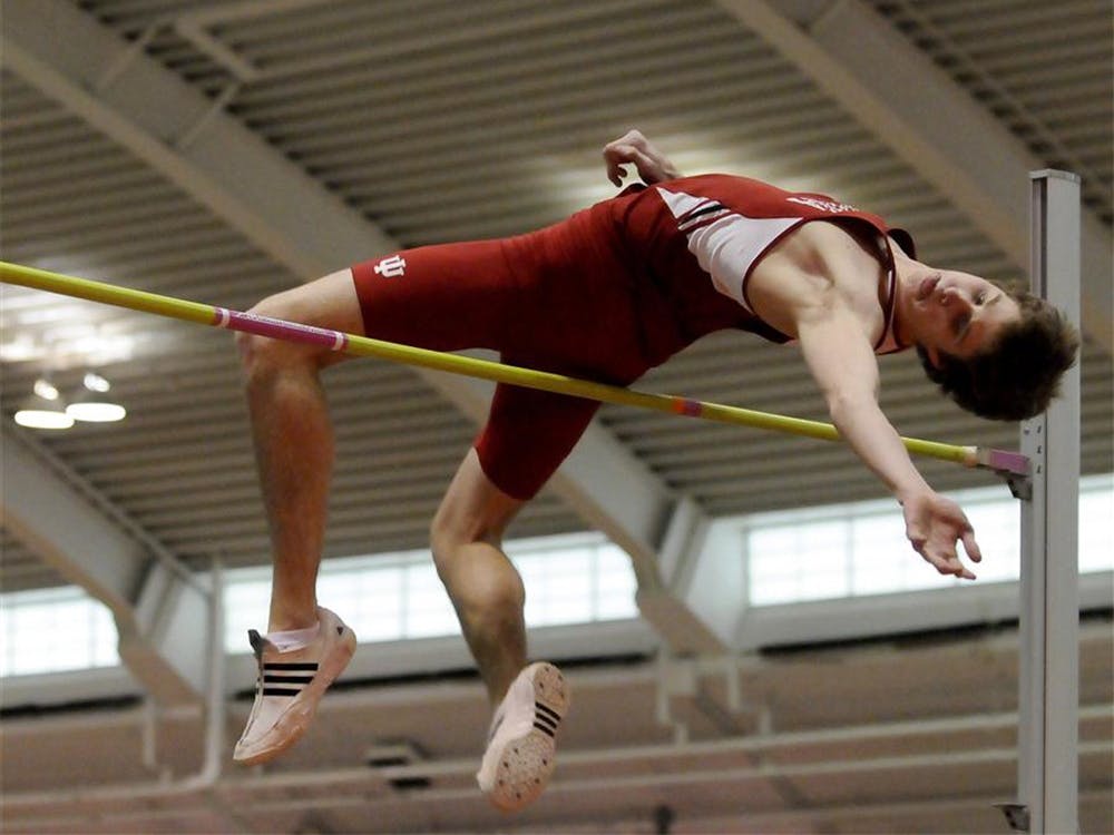 IU sophomore Derek Drouin competes in the high jump event at the 2010 NCAA Indoor Track and Field Championships. Drouin cleared 2.28 meters to earn the national title.