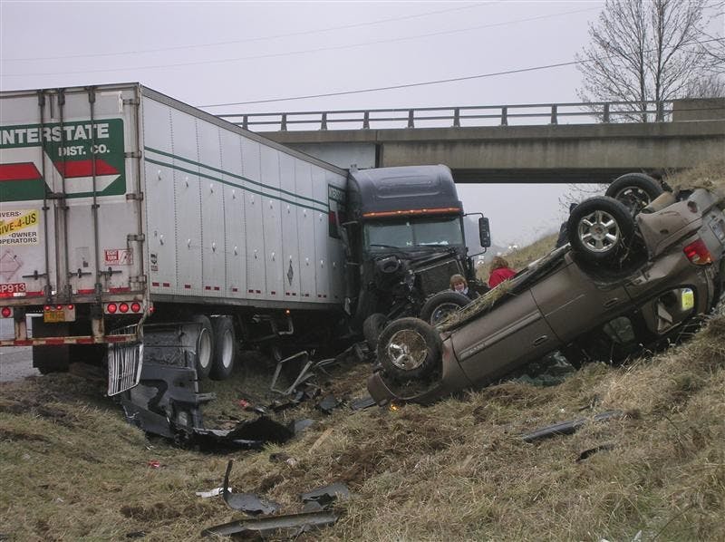 A semi wrecks on Interstate 70 Dec. 16, 2008. Rapid changes in the weather around Indiana have created dangerous driving conditions across the state.