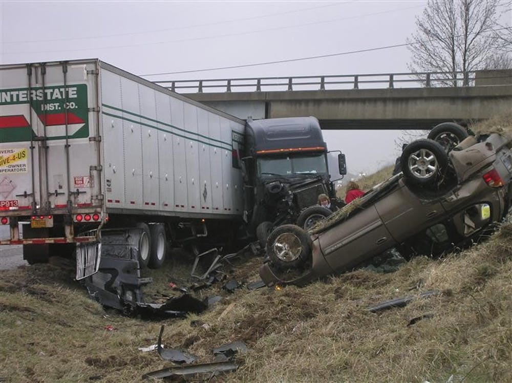 A semi wrecks on Interstate 70 Dec. 16, 2008. Rapid changes in the weather around Indiana have created dangerous driving conditions across the state.