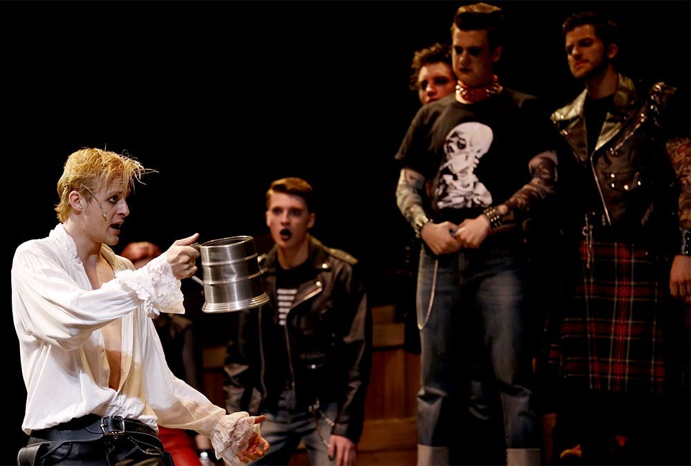 Robert Toms practices his role "Andrew Jackson" during a rehearsal of "Bloody Bloody Andrew Jackson" on Wednesday at Ruth N. Halls Theatre. "Bloody Bloody Andrew Jackson" is a musical about reimagination of President Andrew Jackson as an emo-punk star, as the turbulence of his life is transposed into a biting rock-umentary.