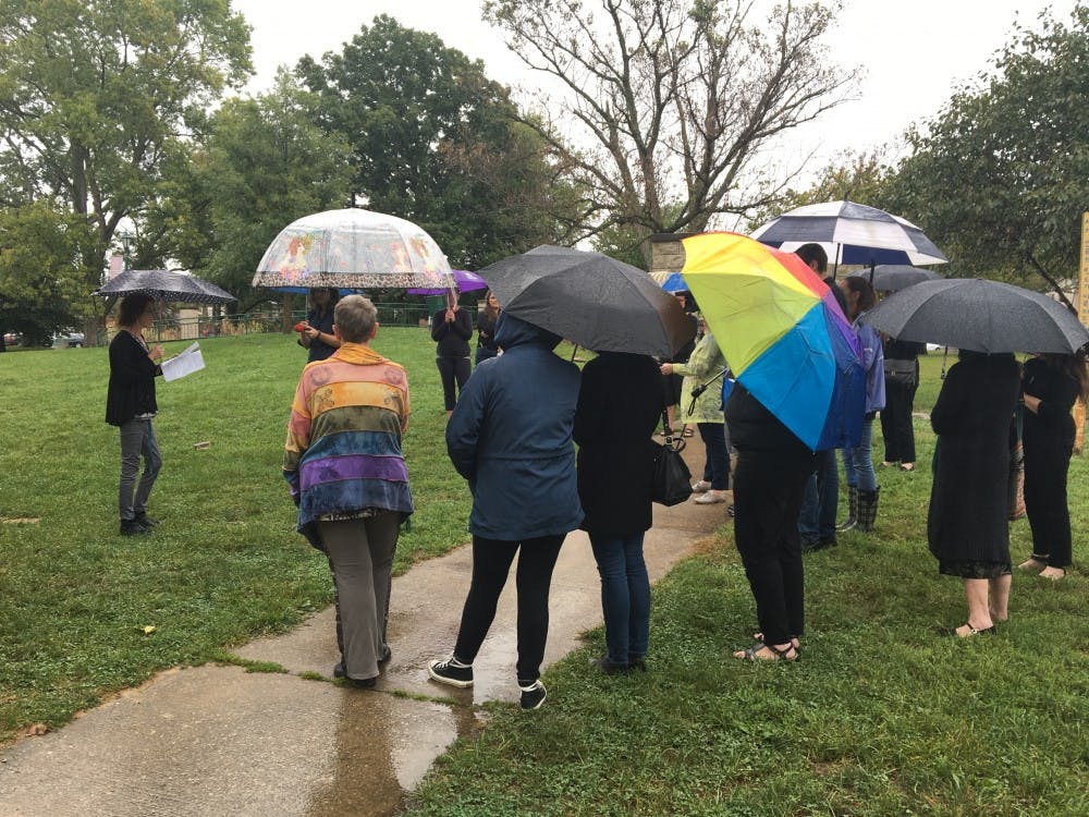 Debra Morrow, Middle Way House executive director, speaks at a walkout Sept. 24 in support of survivors of sexual assault.&nbsp;
