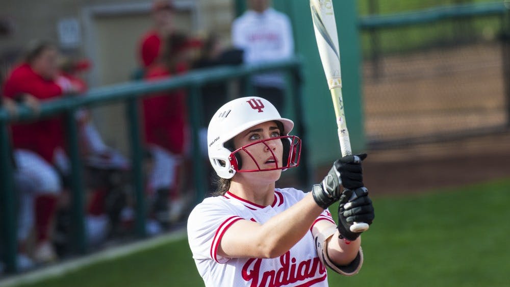 Sophomore Grayson Radcliffe prepares to bat Friday in a game against Maryland. IU won 8-0, and Radcliffe batted two for three in the game.