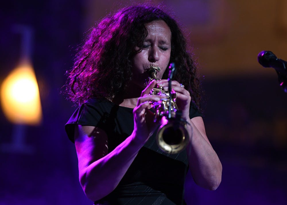 Yamina Nid el Mourid, member of the French group Lo'Jo: Fonetiq, performs in the Pictura Gallery/Old National Bank tent Friday afternoon as part of Lotus Festival. Lo'Jo: Fonetiq has performed in many places across the world including West Africa and the Sahara.