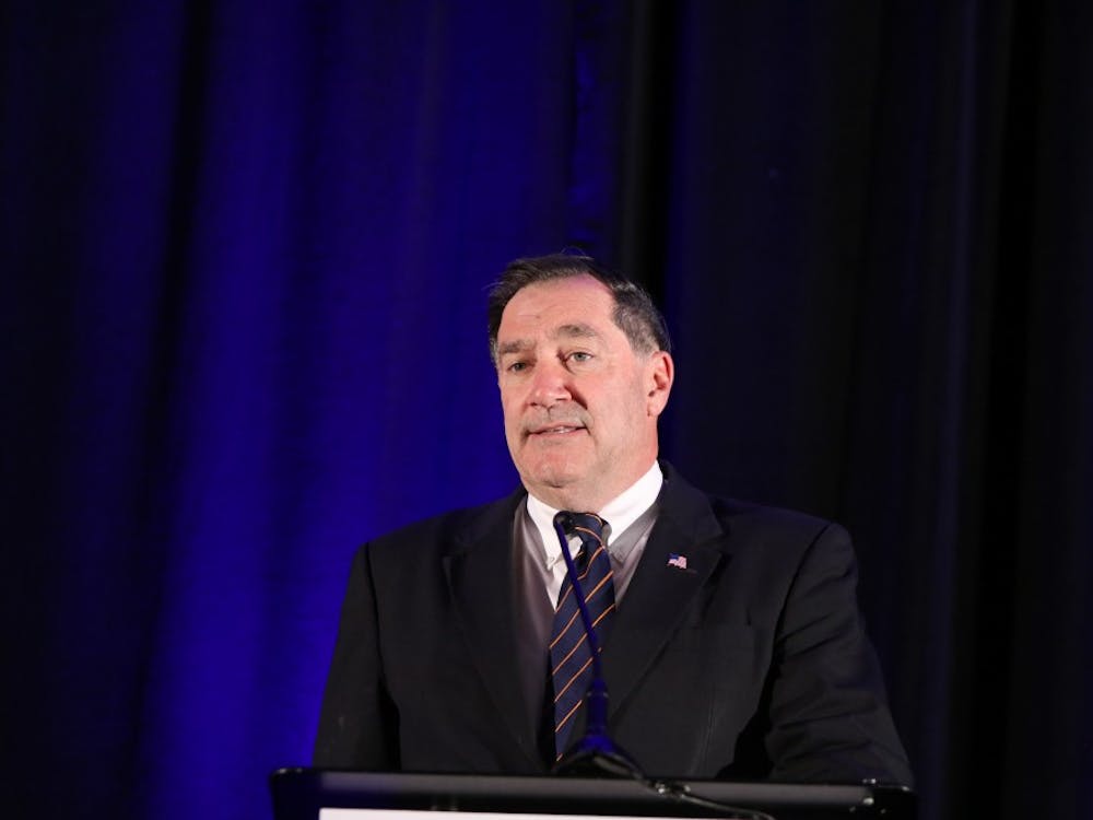 Sen. Joe Donnelly, D-Indiana, speaks to media outlets Nov. 6 in the Hyatt Regency in Indianapolis during a watch party.&nbsp;