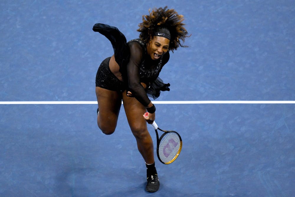 <p>Serena Williams hits a return to Ajla Tomljanovic during their US Open third-round match at the USTA Billie Jean King National Tennis Center in New York, Sept. 2, 2022﻿. Williams lost to Tomljanovic in what is likely her last game.</p>