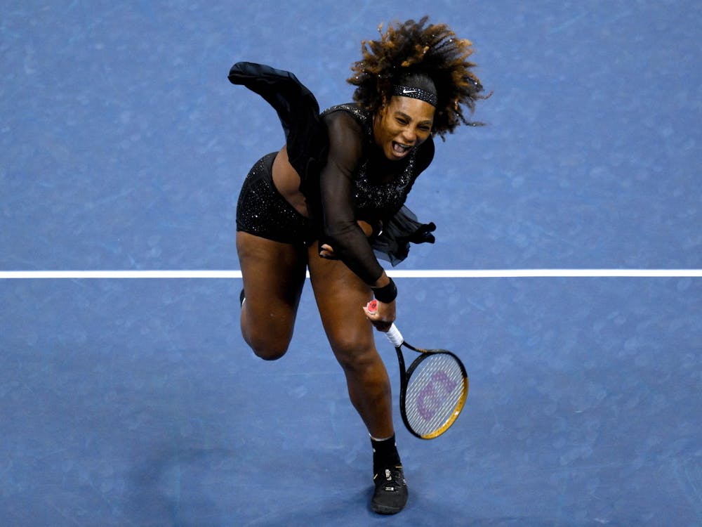 Serena Williams hits a return to Ajla Tomljanovic during their US Open third-round match at the USTA Billie Jean King National Tennis Center in New York, Sept. 2, 2022﻿. Williams lost to Tomljanovic in what is likely her last game.