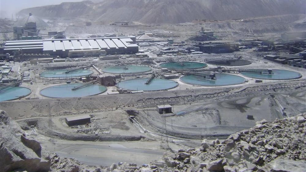 A view from the side of the copper mine in Calama, Chile, shows the Concentrator process, where the metals in the water attach to the air bubbles and float to the surface.