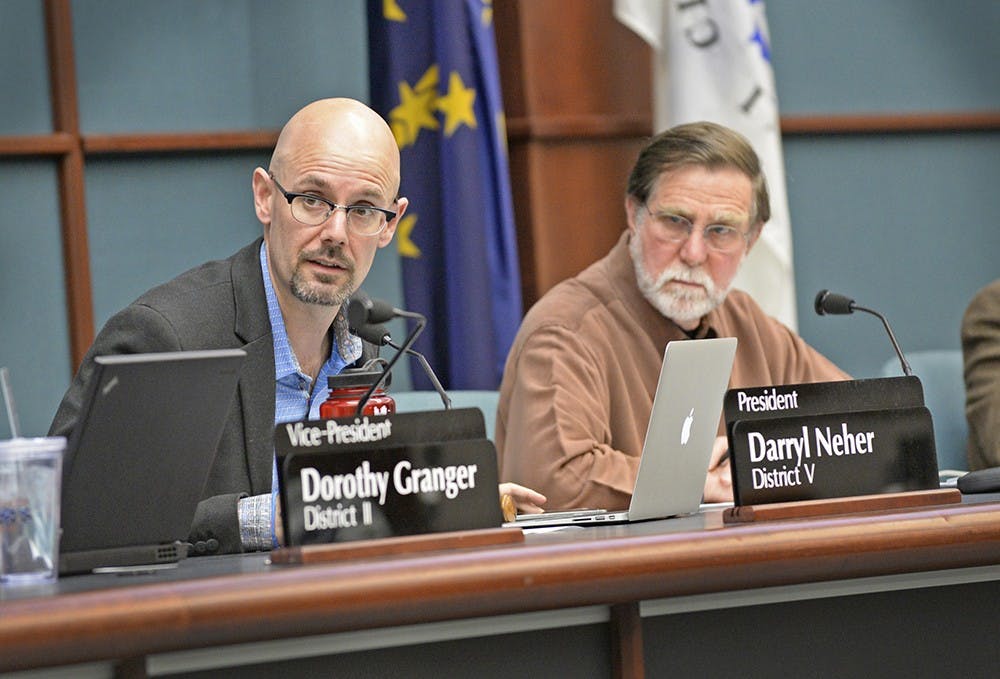 Bloomington City Council President Darryl Neher talks during the council meeting Tuesday at City Hall.