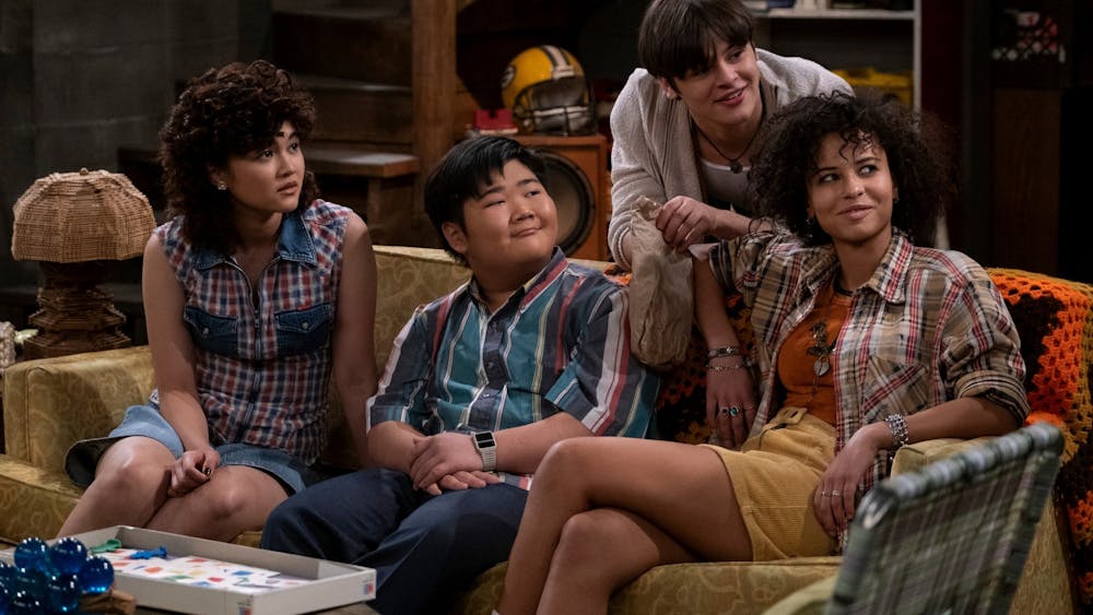 Actors Sam Morelos, Reyn Doi, Mace Corone and Ashely Aufderheide portray main characters in the series &quot;That ‘90s Show.”The series ended in 2006.  