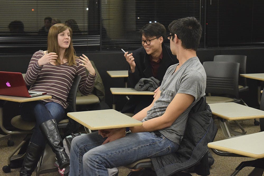 IU students discuss safety problems on and off campus during the Student Safety Forum Wednesday evening at the School of Public and Evironmental Affairs. The Student Safety Forum was organized by IUSA. 