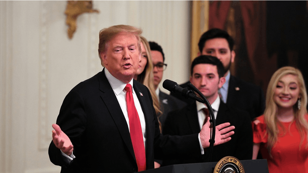 President Trump speaks March 21 before signing an executive order to require colleges and universities to support free speech on campus or risk loss of federal research funds during an event in the East Room of the White House.