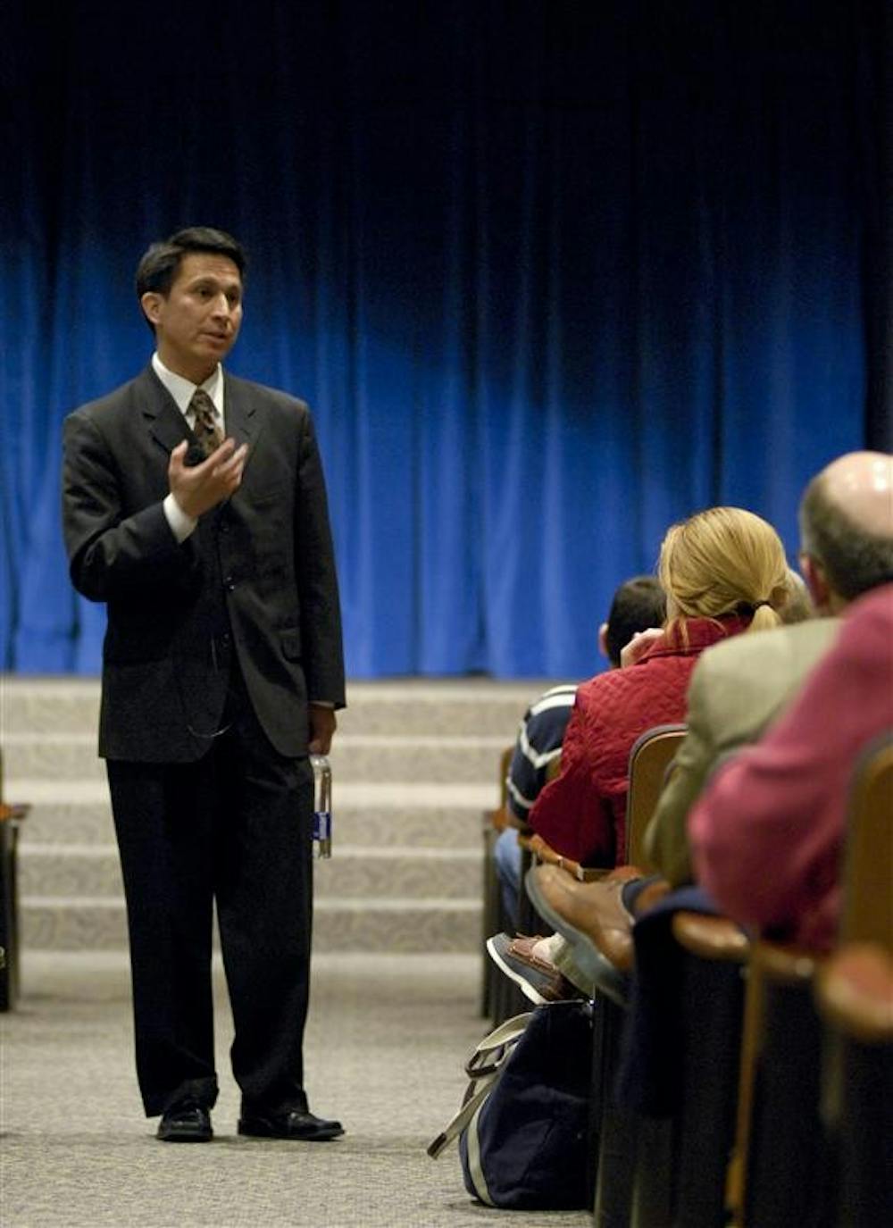 Frank D. Sánchez, Associate Vice Chancellor for Student Affairs at the University of Colorado at Denver speaks Monday afternoon at Whittenberger Auditorium in the Indiana Memorial Union. Sánchez is one of four candidates that will be visiting IU  for the next two weeks who will replace current Dean of Students Dick McKaig. 
