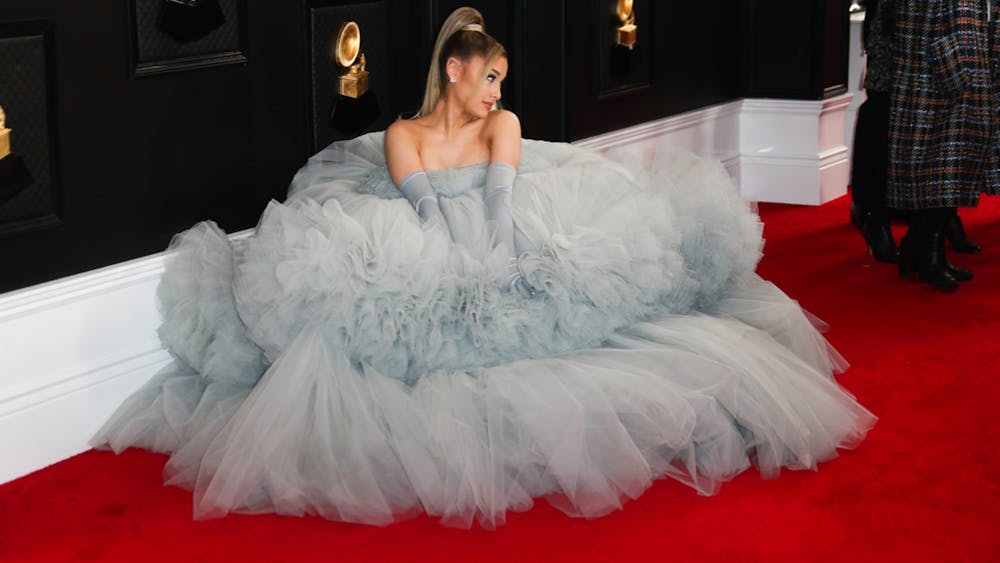 Ariana Grande arrives at the 62nd Grammy Awards at Staples Center on Jan. 26 in Los Angeles. Grande&#x27;s new album, &quot;Positions,&quot; was released Friday.