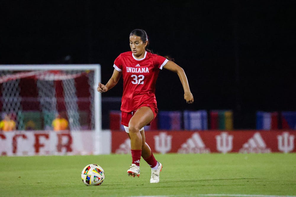 Senior Camille Hamm dribbles the ball down the field on Oct. 10, 2024 at Bill Armstrong Field in Bloomington. Hamm is a defender and has been playing for IU since her freshman year.