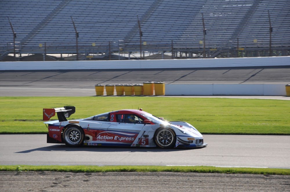 Action Express no. 5 exits turn 2 during the Brickyard Grand Prix at Indianapolis Motor Speedway on Friday, July 20th. The no. 5 car went on to take the overall victory.
