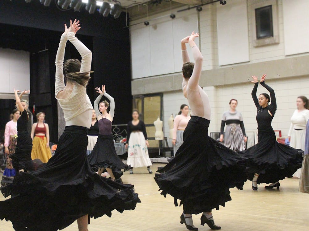 Dancers from the Jacobs School of Music Ballet Theater department rehearse choreography for the opera “Ainadamar.” Performances will be held Feb. 3-4 and Feb. 10-11, 2023.