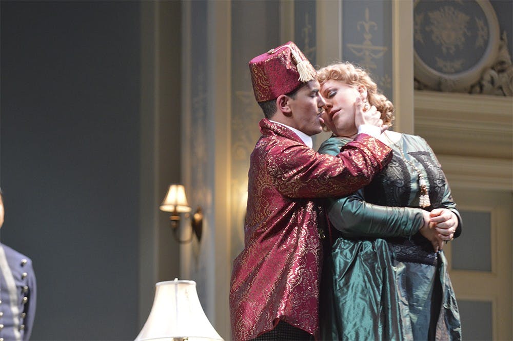 Andres Acosta and Ann Marie Theis play Alfred and Rosalinda in "Die Fledermaus." The operette opens at 7:30 p.m. today at the Musical Arts Center.